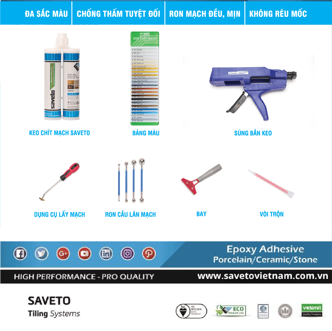 Powder Saveto Hướng dẫn thi công keo chít mạch Saveto mới nhất 2023.