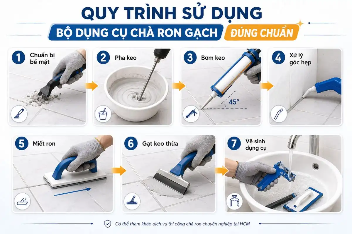 Quy Trình Sử Dụng Bộ Dụng Cụ Chà Ron Gạch Đúng Chuẩn