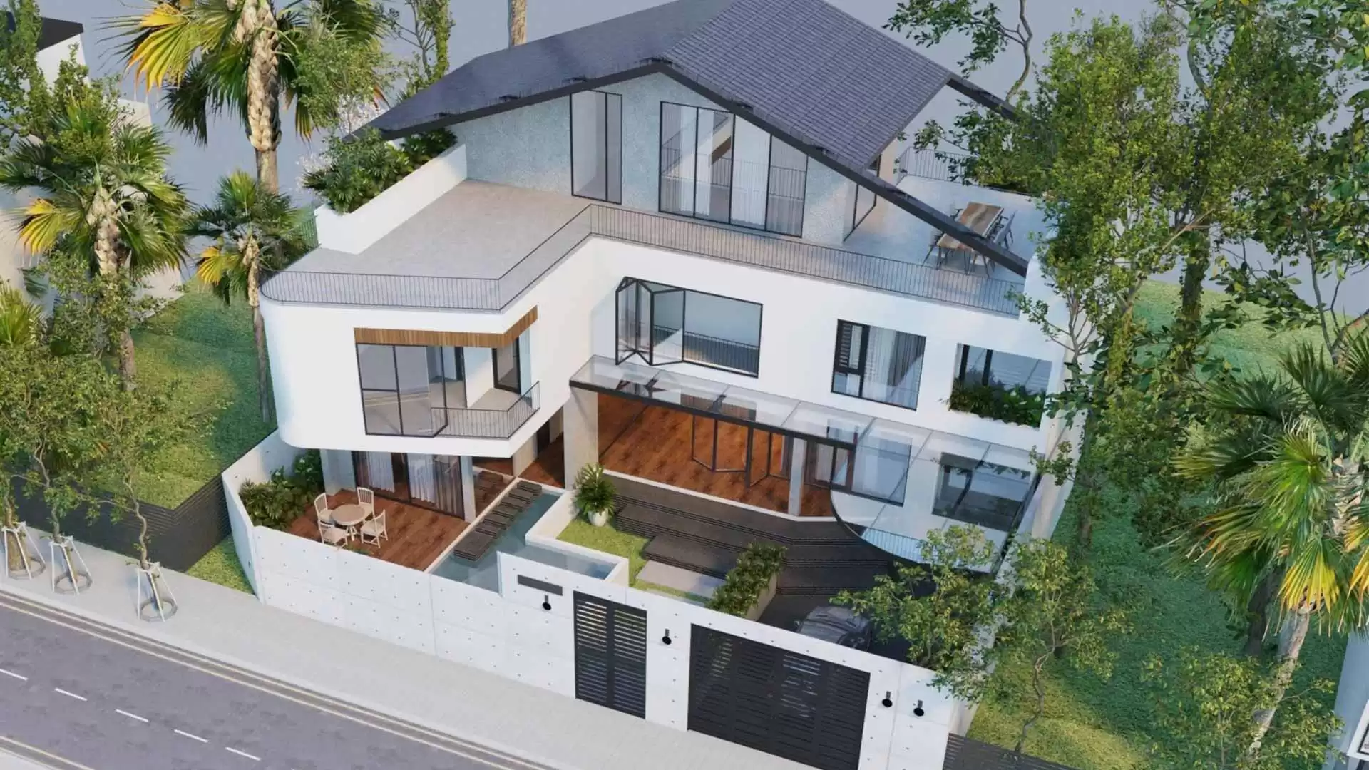 Nhà mái dốc hiện đại tối giản