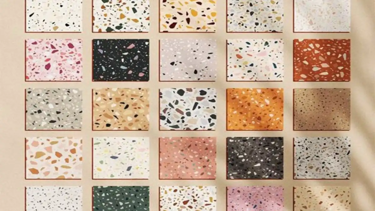 Gạch terrazzo tạo hiệu ứng độc đáo khi ánh sáng chiếu vào giếng trời.