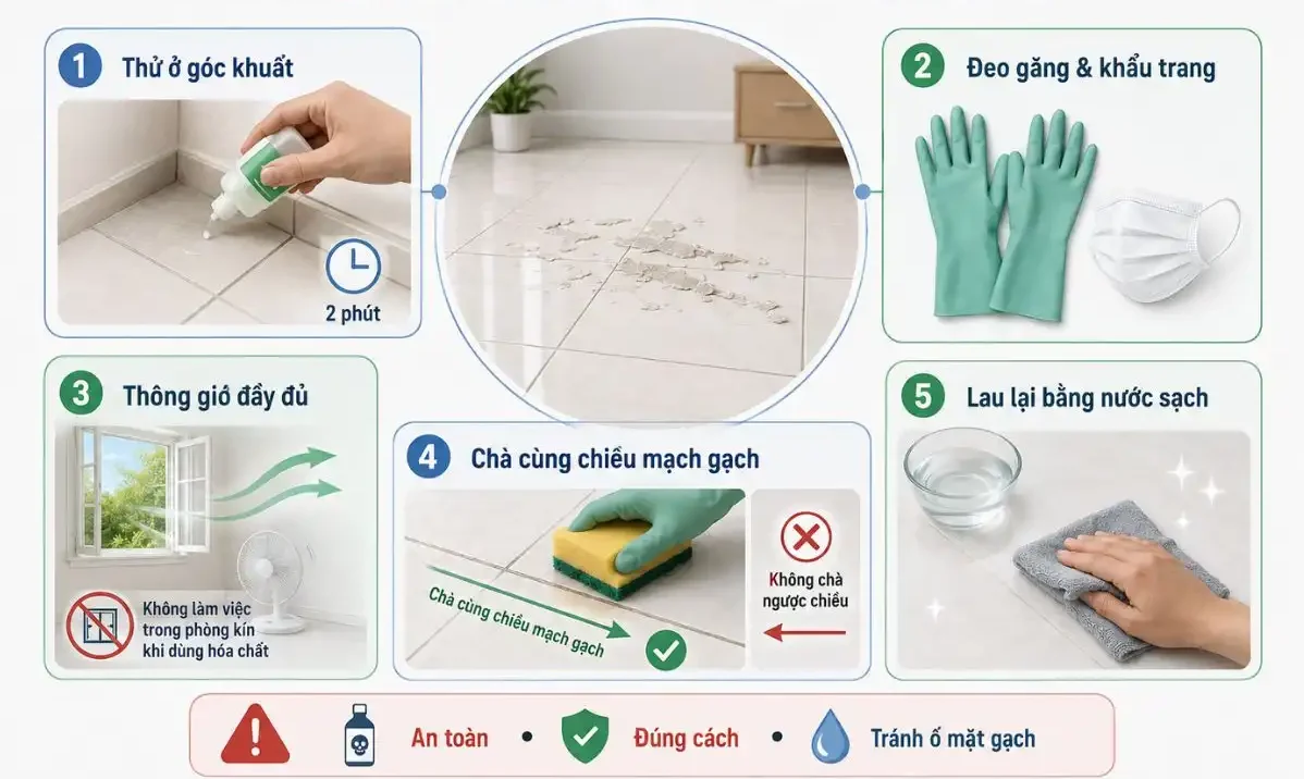 Lưu ý quan trọng khi tẩy keo dán gạch tại nhà