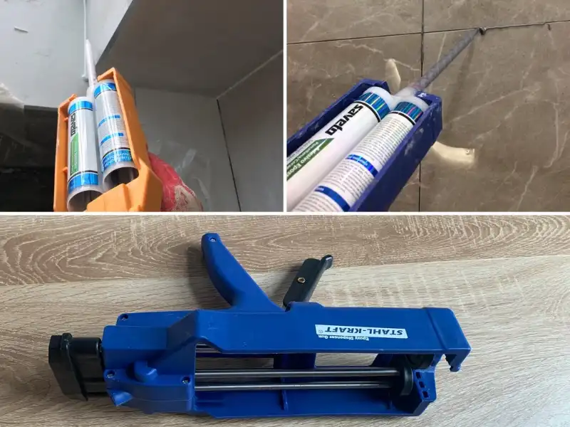 Chuẩn bị súng và lọ keo chít mạch